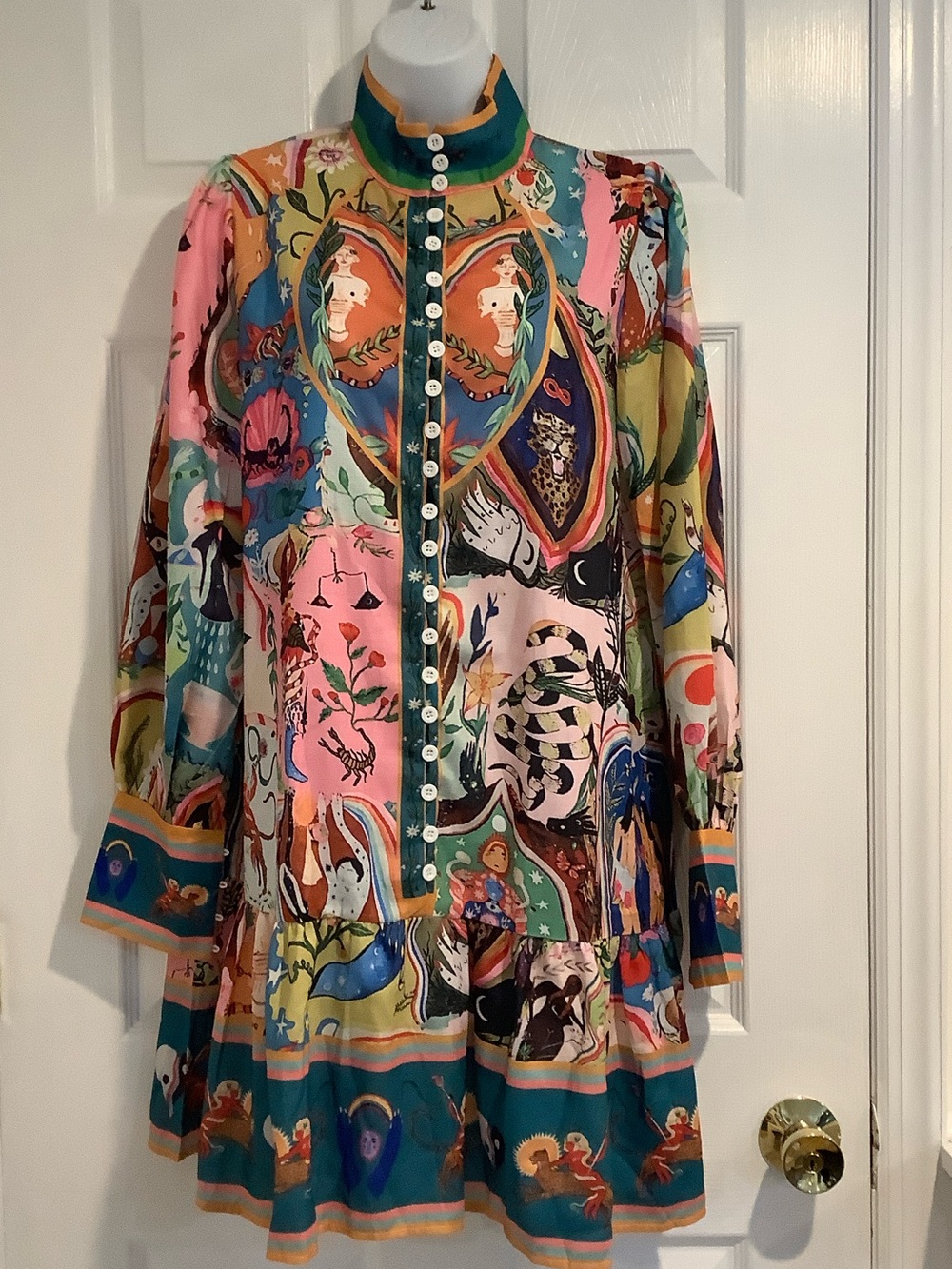 Multicolor 100% Cotton Maximalist Funky Eccentric Eclectic Artsy High Neck Dress